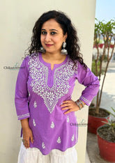 Tia Cotton Short Chikankari Kurti - Lavender